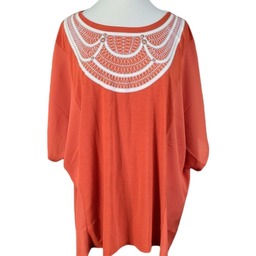Cato Woman's Faux Crochet Chest Decoration Top Size 26/28W